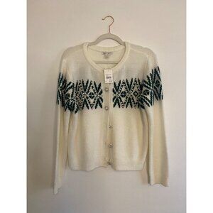 NWT Cato Cream & Green Fair Isle Pearl Cardigan Sweater Women's Size S